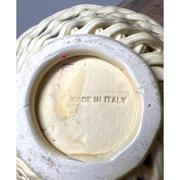 Vintage Italian Ceramic Fruit Basket With Lemons Apples Cherries & Woven Handle - Picture 5 of 5